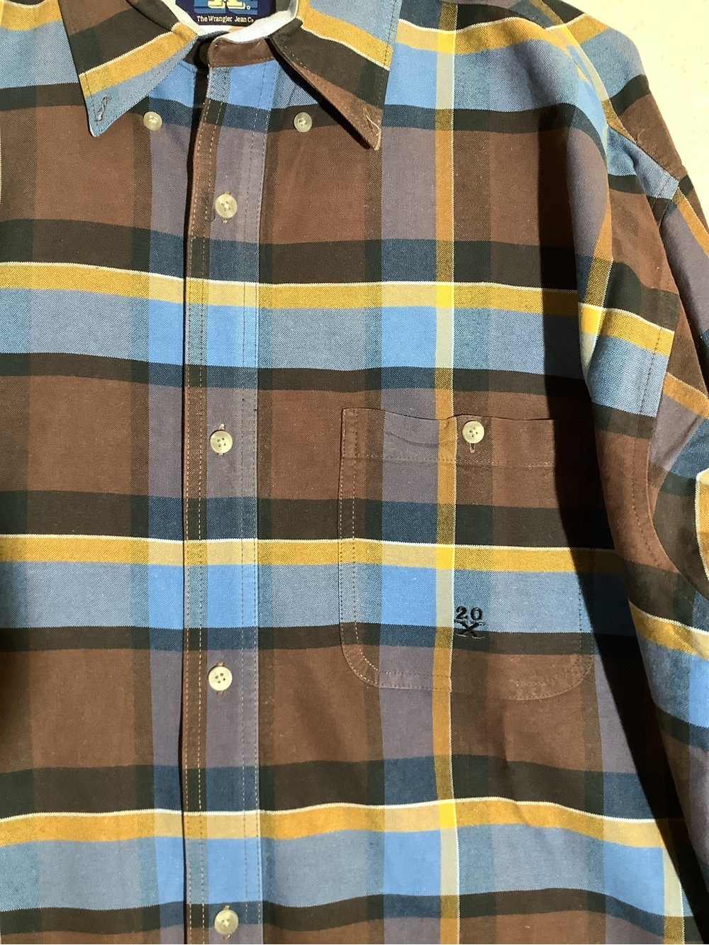 Wrangler 20X Classic Plaid Long-Sleeve Button-Down Shirt — Brown/Blue - Picture 3 of 6